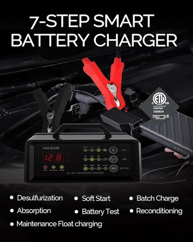 NOONE 2A/6A/10A Car Battery Charger, 6V/12V Smart Fully Automatic Battery Charger Maintainer, Trickle Charger, Battery Desulfator for Car, Motorcycle, Boat, Lawn Mower, Marine Lead Acid Batteries in Kuwait