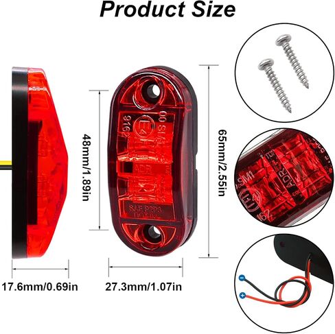 Tnisesm Led أضواء علامة مقطورة 2.5 بوصة، 2 الصمام الثنائي LED ضوء علامة الجانب مقطورة، أضواء تشغيل مقطورة بيضاوية لملحقات RV العربة (العنبر) in Saudi Arabia