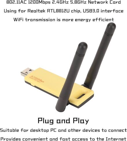 محول واي فاي USB لاسلكي، AC1200Mbps 2.4G 5G واي فاي محول شبكة ثنائي النطاق، محول شبكة الكمبيوتر، محول واي فاي للكمبيوتر الشخصي يدعم وظيفة الكشف التلقائي لنظام التشغيل Windows 10/8/7/XP in Kuwait