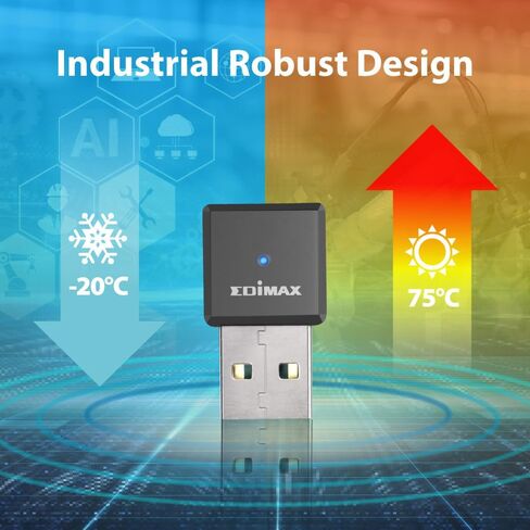 EDiMAX Wi-Fi 5 802.11ac محول USB للشبكات اللاسلكية ثنائي النطاق من الدرجة الصناعية AC650 لأجهزة الكمبيوتر والأنظمة المدمجة، Windows، Linux، تحمل درجات الحرارة القصوى -4F إلى 167F، IEW-7811UTC in Kuwait
