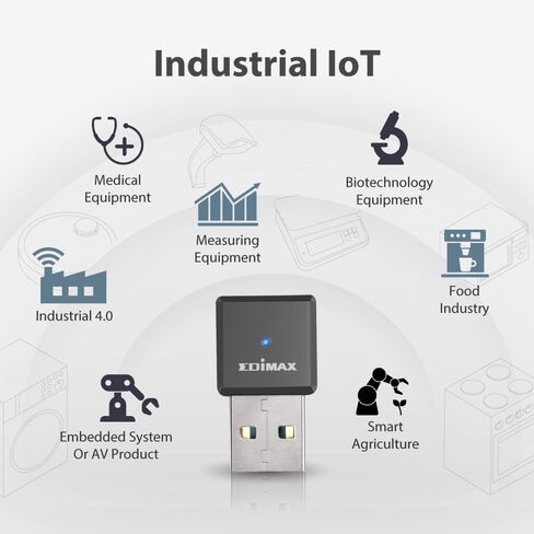 EDiMAX Wi-Fi 5 802.11ac محول USB للشبكات اللاسلكية ثنائي النطاق من الدرجة الصناعية AC650 لأجهزة الكمبيوتر والأنظمة المدمجة، Windows، Linux، تحمل درجات الحرارة القصوى -4F إلى 167F، IEW-7811UTC in Kuwait