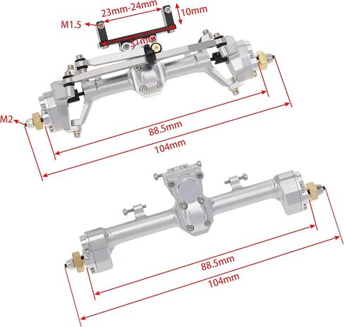 DKKY 1/24 مقياس محاور سبائك الألومنيوم الأمامية والخلفية مجموعة مبيت محور البوابة مع مفصل C جديد لأجزاء ترقية جيب SCX24 90081 C10 (فضي) in Kuwait