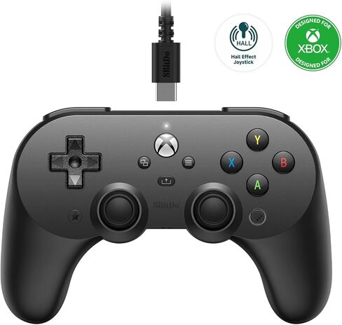 وحدة تحكم سلكية 8bitdo Pro 2 لأجهزة Xbox Series X|S، وXbox One، وWindows 10/11، ولوحة ألعاب مع عصا تحكم Hall Effect، ومقبس صوت 3.5 ملم - مرخص رسميًا - أسود in Kuwait