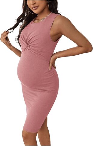 Verdusa Women's Maternity Twist Front Sleeveless Bodycon Tank Pencil Dress Medium Pink Small in Saudi Arabia