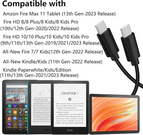 شاحن سريع 15 وات لجهاز Amazon Fire Max 11 اللوحي - الجيل الثالث عشر (إصدار 2023) مع كابل طويل جدًا بطول 9 أقدام من النوع C إلى C شاحن Kindle Fire... in Kuwait