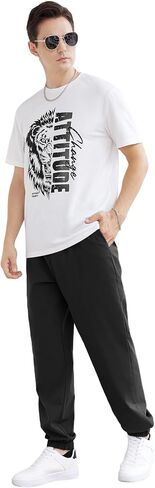 GORGLITTER Men's 2 Pieces Short Sleeve Tracksuit Sets Letter Graphic T Shirt Drawstring Waist Pants in Saudi Arabia
