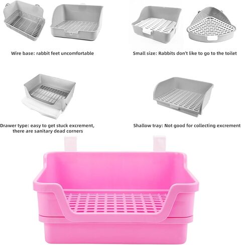 صندوق فضلات أرنب كبير، صندوق فضلات أرنب، مرحاض أرنب، زاوية تدريب، وعاء فضلات أرنب ضخم مع شبكة بلاستيكية، صينية تفريغ عميقة للحيوانات الصغيرة البالغة (أبيض) in Kuwait