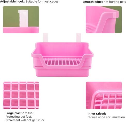 صندوق فضلات أرنب كبير، صندوق فضلات أرنب، مرحاض أرنب، زاوية تدريب، وعاء فضلات أرنب ضخم مع شبكة بلاستيكية، صينية تفريغ عميقة للحيوانات الصغيرة البالغة (أبيض) in Kuwait