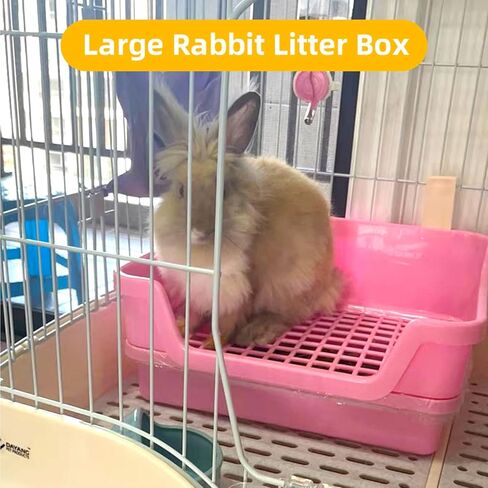 صندوق فضلات أرنب كبير، صندوق فضلات أرنب، مرحاض أرنب، زاوية تدريب، وعاء فضلات أرنب ضخم مع شبكة بلاستيكية، صينية تفريغ عميقة للحيوانات الصغيرة البالغة (أبيض) in Kuwait