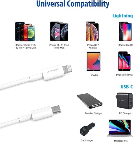 كابل HomeSpot Lightning قصير، 2 قدم [معتمد من Apple MFi]، كابل USB C إلى Lightning iPhone، شحن توصيل الطاقة لأجهزة iPhone 13 12 Pro Max 11 SE XR وAirPods وMacBook وiPad Air Mini | أبيض 1 حزمة in Kuwait