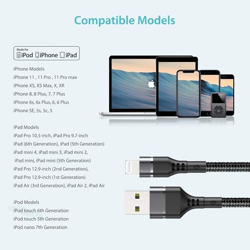 Syncwire iPhone Charger Lightning Cable 4ft [Apple MFI Certified] Upgraded Nylon Braided Fast Charging & Syncing Apple Charger Cord for iPhone 13 12 11 XS Max XR X 8 Plus 7 Plus 6S 6 Se iPad - Black in Saudi Arabia