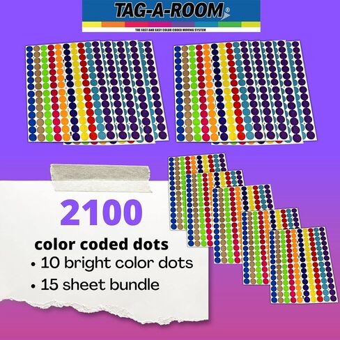 Tag-A-Room 1260 Colored Dot Stickers 3/4 Inch Round Color Coding Labels Circle Dot Label Sticker for Offices, Classrooms, Paper, etc., 10 Bright Colors, 8 1/2" x 11" Sheet in Saudi Arabia