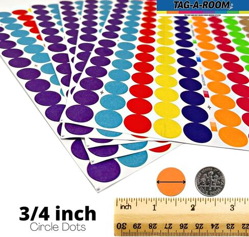 Tag-A-Room 1260 Colored Dot Stickers 3/4 Inch Round Color Coding Labels Circle Dot Label Sticker for Offices, Classrooms, Paper, etc., 10 Bright Colors, 8 1/2" x 11" Sheet in Saudi Arabia