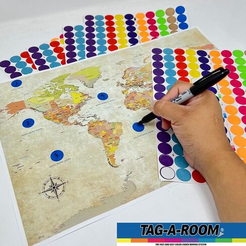Tag-A-Room 1260 Colored Dot Stickers 3/4 Inch Round Color Coding Labels Circle Dot Label Sticker for Offices, Classrooms, Paper, etc., 10 Bright Colors, 8 1/2" x 11" Sheet in Saudi Arabia