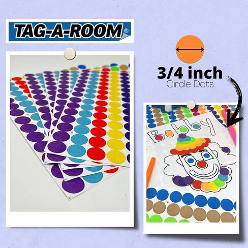 Tag-A-Room 1260 Colored Dot Stickers 3/4 Inch Round Color Coding Labels Circle Dot Label Sticker for Offices, Classrooms, Paper, etc., 10 Bright Colors, 8 1/2" x 11" Sheet in Saudi Arabia