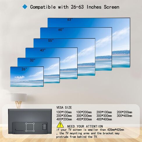 Tilt TV Wall Mount for Most 26 "-63 "TVs, Universal TV Mount Max VESA 400x400mm,Hold up to 99 lbs, 32 37 39 40 42 43 47 48 50 55 Inch Low Profile Wall Mount TV Bracket in Kuwait