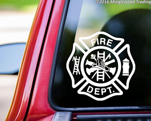 White - Fire Department Vinyl Sticker - Dept FD VFD Maltese Cross - Die Cut Decal - 5w x 5h inches in Kuwait