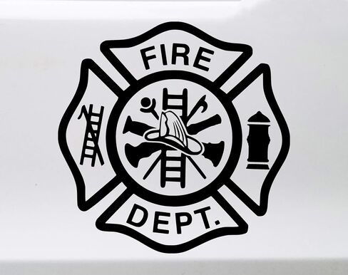 White - Fire Department Vinyl Sticker - Dept FD VFD Maltese Cross - Die Cut Decal - 5w x 5h inches in Kuwait