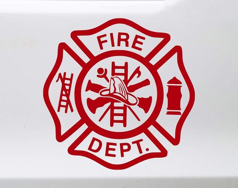 White - Fire Department Vinyl Sticker - Dept FD VFD Maltese Cross - Die Cut Decal - 5w x 5h inches in Kuwait