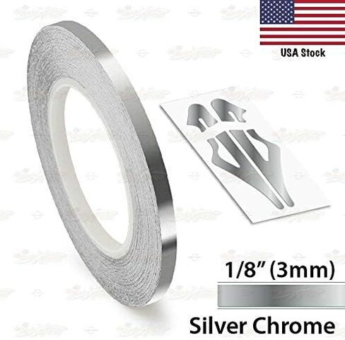 Decal Tape Vinyl Sticker for Vehicle Bodies & Parts Silver Chrome 1/8" PIN Stripe 32 ft Length for Cars Bumpers Models Helmets Motorcycles Dashboards Bodyworks in Saudi Arabia