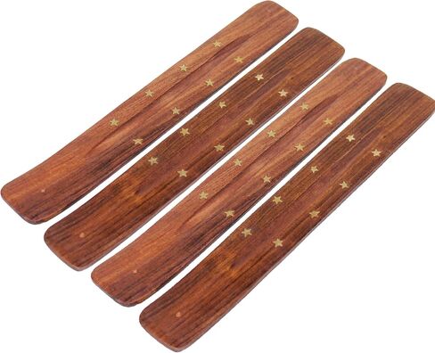 صناعة القطن - حامل بخور خشبي مع ترصيع نجمة نحاسية - عبوتان - معطر غرفة برائحة سماوية وعصي بخور مبخرة - هدية ديكور منزلي زن - خشب سيشام - 10 × 1.4 - بني عتيق in Kuwait