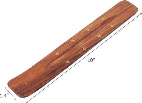 صناعة القطن - حامل بخور خشبي مع ترصيع نجمة نحاسية - عبوتان - معطر غرفة برائحة سماوية وعصي بخور مبخرة - هدية ديكور منزلي زن - خشب سيشام - 10 × 1.4 - بني عتيق in Kuwait