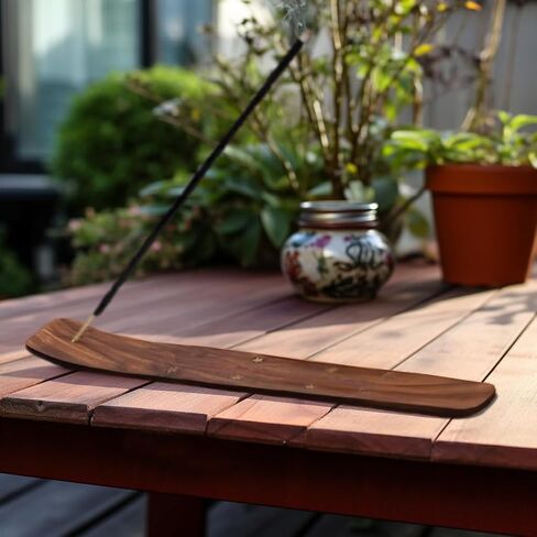 صناعة القطن - حامل بخور خشبي مع ترصيع نجمة نحاسية - عبوتان - معطر غرفة برائحة سماوية وعصي بخور مبخرة - هدية ديكور منزلي زن - خشب سيشام - 10 × 1.4 - بني عتيق in Kuwait