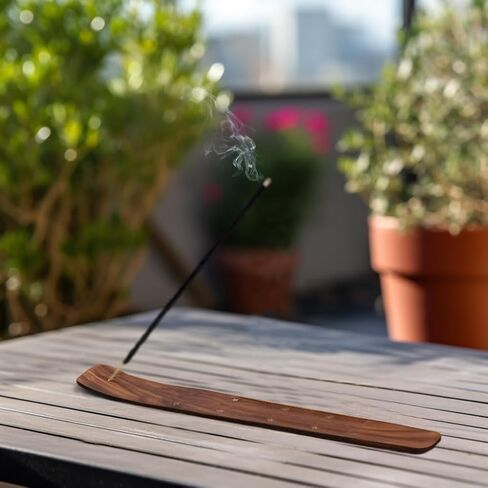 صناعة القطن - حامل بخور خشبي مع ترصيع نجمة نحاسية - عبوتان - معطر غرفة برائحة سماوية وعصي بخور مبخرة - هدية ديكور منزلي زن - خشب سيشام - 10 × 1.4 - بني عتيق in Kuwait