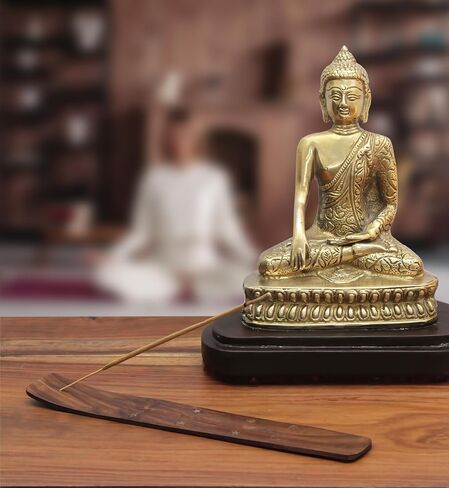 صناعة القطن - حامل بخور خشبي مع ترصيع نجمة نحاسية - عبوتان - معطر غرفة برائحة سماوية وعصي بخور مبخرة - هدية ديكور منزلي زن - خشب سيشام - 10 × 1.4 - بني عتيق in Kuwait