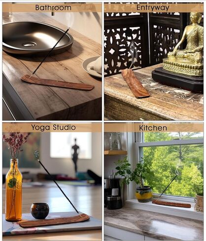 صناعة القطن - حامل بخور خشبي مع ترصيع نجمة نحاسية - عبوتان - معطر غرفة برائحة سماوية وعصي بخور مبخرة - هدية ديكور منزلي زن - خشب سيشام - 10 × 1.4 - بني عتيق in Kuwait