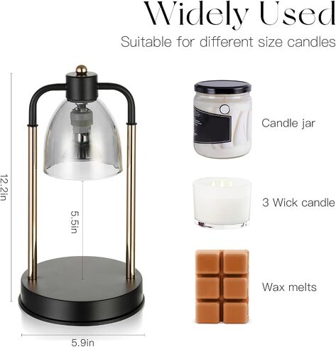 Candle Warmer Lamp with Timer: Candle Warming Lamp for Jar with 2 Bulbs Black Brightness Adjustable Candle Lamps Home Decor Mothers Day Birthday Gift for Mom in Saudi Arabia