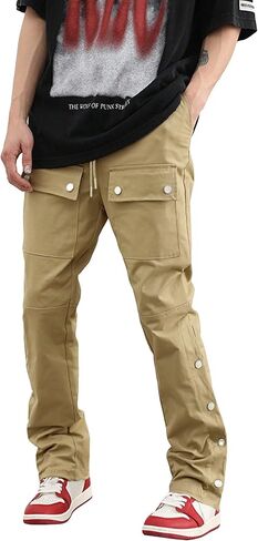 WDIRARA Men's Drawstring Waist Button Side Streetwear Long Cargo Pants with Pockets in Saudi Arabia