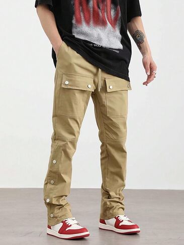 WDIRARA Men's Drawstring Waist Button Side Streetwear Long Cargo Pants with Pockets in Saudi Arabia