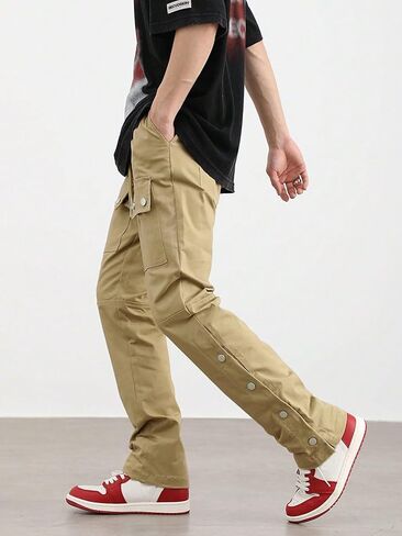 WDIRARA Men's Drawstring Waist Button Side Streetwear Long Cargo Pants with Pockets in Saudi Arabia