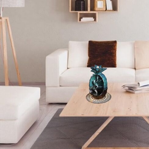 مبخرة بخور سيراميك، حامل بخور بتدفق خلفي، مبخرة بخور بتصميم الأناناس مع 120 مخروط بخور بتدفق خلفي + 30 عصا بخور + 1 وسادة زخرفية، زينة منزلية برائحة العلاج العطري in Kuwait