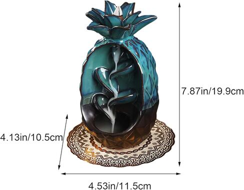 مبخرة بخور سيراميك، حامل بخور بتدفق خلفي، مبخرة بخور بتصميم الأناناس مع 120 مخروط بخور بتدفق خلفي + 30 عصا بخور + 1 وسادة زخرفية، زينة منزلية برائحة العلاج العطري in Kuwait
