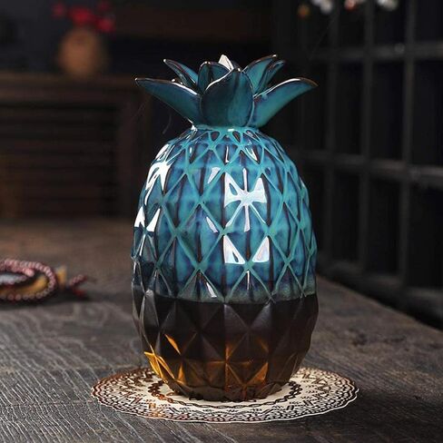 مبخرة بخور سيراميك، حامل بخور بتدفق خلفي، مبخرة بخور بتصميم الأناناس مع 120 مخروط بخور بتدفق خلفي + 30 عصا بخور + 1 وسادة زخرفية، زينة منزلية برائحة العلاج العطري in Kuwait