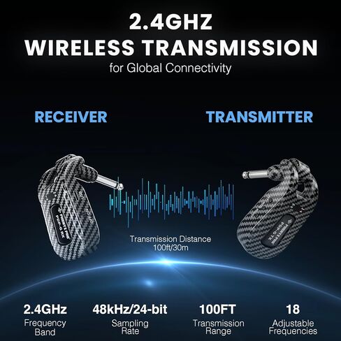 مجموعة استقبال جهاز إرسال الجيتار اللاسلكي، نظام جيتار لاسلكي رقمي قابل لإعادة الشحن من فينيكس برو 2.4 جيجا هرتز، تشغيل 100 قدم مع 18 ترددات، نظام لاسلكي للجيتار (PDP-G) in Kuwait