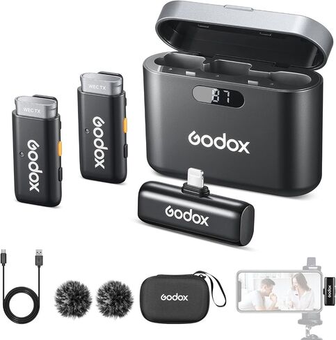 GODOX WES1 Kit2 Wireless Lavalier Microphone for iPhone, MFi Certified, Plug and Play, Noise Cancelling Lapel Mic with 656ft Transmission, Compatible with iPhone, iPad, for Vlogs/Interviews/Live in Saudi Arabia
