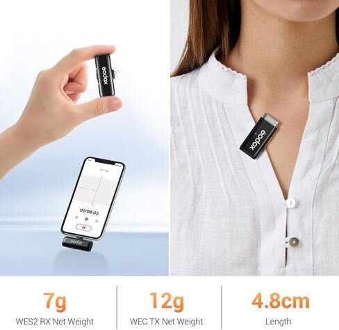 GODOX WES1 Kit2 Wireless Lavalier Microphone for iPhone, MFi Certified, Plug and Play, Noise Cancelling Lapel Mic with 656ft Transmission, Compatible with iPhone, iPad, for Vlogs/Interviews/Live in Saudi Arabia