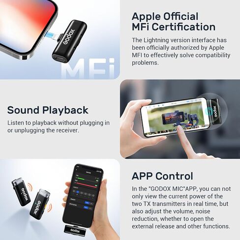 GODOX WES1 Kit2 Wireless Lavalier Microphone for iPhone, MFi Certified, Plug and Play, Noise Cancelling Lapel Mic with 656ft Transmission, Compatible with iPhone, iPad, for Vlogs/Interviews/Live in Saudi Arabia