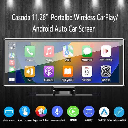 11.26 inch Portable Carplay Screen for Car, HD Touch Screen Double Din Car Stereo Compatible with Wireless Apple CarPlay and Android Auto/Navigation/Siri/Bluetooth Fits All Vehicles in Kuwait