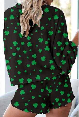 Roshop st patricks day pajamas Women Ruffle Long Sleeve Sets Holiday Lucky Irish Shamrock Pjs in Kuwait