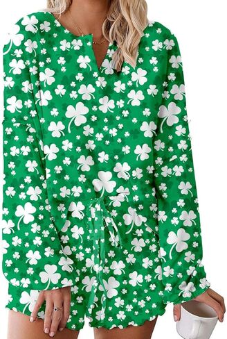 Roshop st patricks day pajamas Women Ruffle Long Sleeve Sets Holiday Lucky Irish Shamrock Pjs in Saudi Arabia