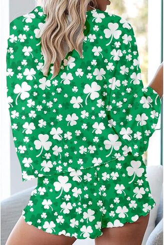 Roshop st patricks day pajamas Women Ruffle Long Sleeve Sets Holiday Lucky Irish Shamrock Pjs in Saudi Arabia