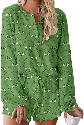 Roshop st patricks day pajamas Women Ruffle Long Sleeve Sets Holiday Lucky Irish Shamrock Pjs in Saudi Arabia