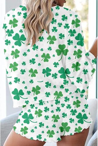 Roshop st patricks day pajamas Women Ruffle Long Sleeve Sets Holiday Lucky Irish Shamrock Pjs in Saudi Arabia