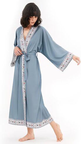 Women's Kimono Robe, Lightweight Long Soft Satin Robes, Light Bathrobe Nightgown Pyjamas for Sleepwear and Loungewear in Saudi Arabia