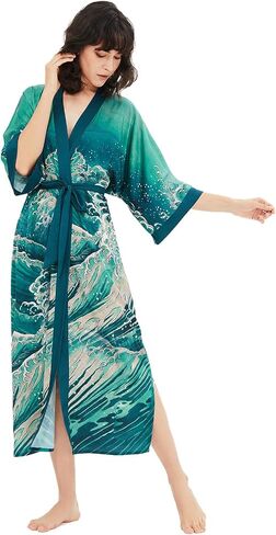 Women's Kimono Robe, Lightweight Long Soft Satin Robes, Light Bathrobe Nightgown Pyjamas for Sleepwear and Loungewear in Saudi Arabia
