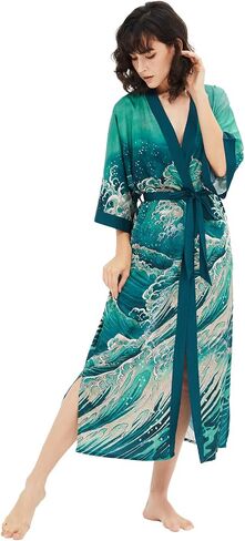 Women's Kimono Robe, Lightweight Long Soft Satin Robes, Light Bathrobe Nightgown Pyjamas for Sleepwear and Loungewear in Saudi Arabia